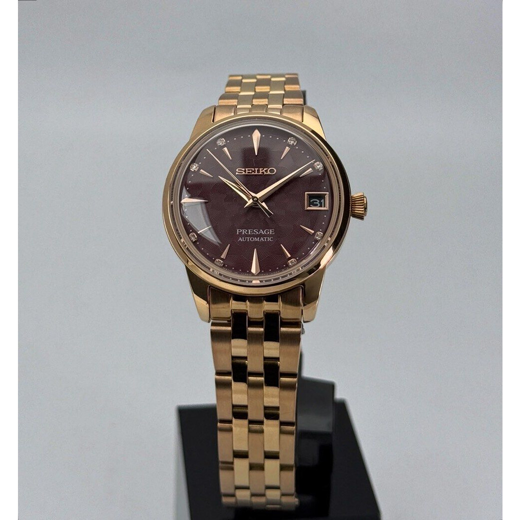 Custom Seiko Mod • Maroon Red Sakura Rose Gold Diamond Presage • 33mm